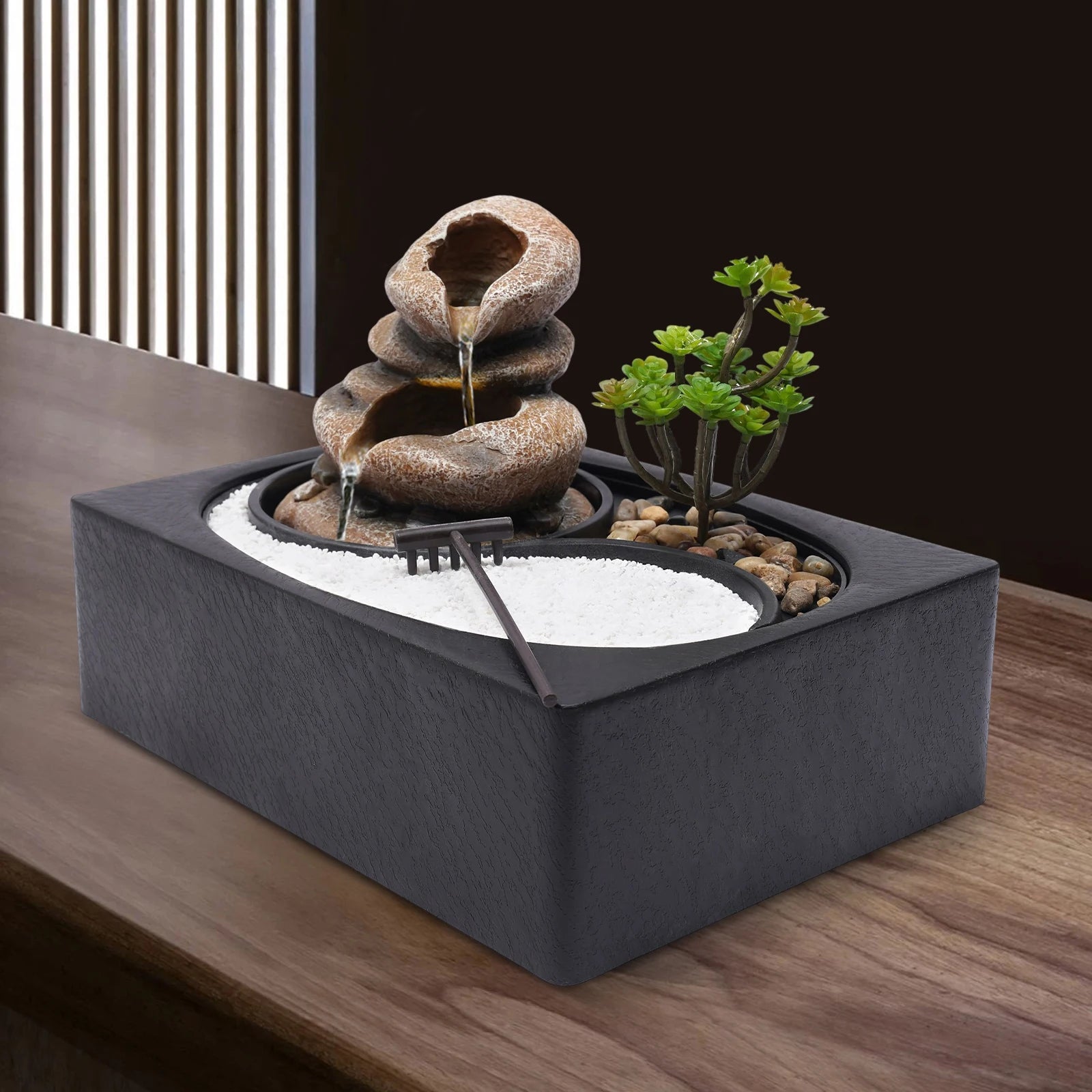 Bymaocar Tabletop Resin Rock Water Fountain With LED Light Indoor Decor by S And B Enterprise