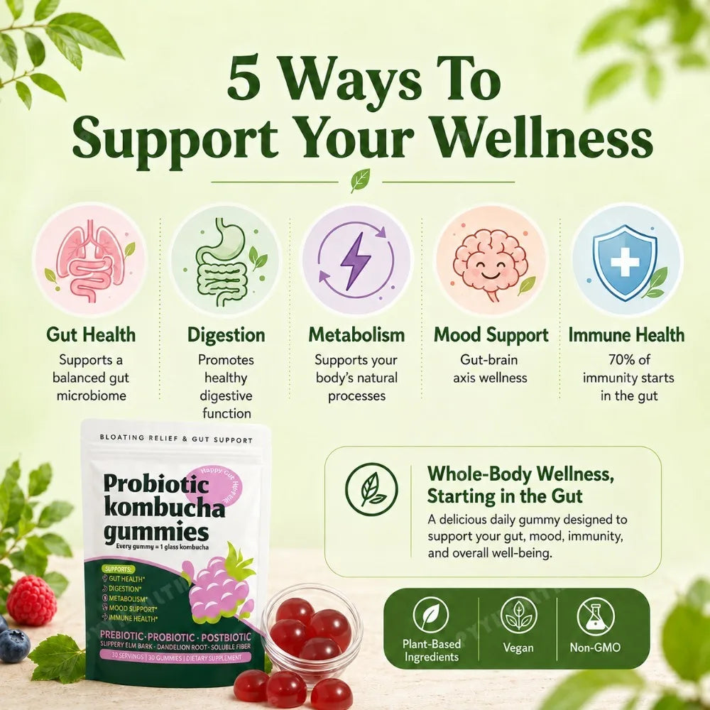 Probiotic Kombucha Gummies Every Gummy 1 Glass Kombucha Prebiotic Postbiotic Digestive Gut Health Vegan Berry Bliss 30 Gummies by S And B Enterprise
