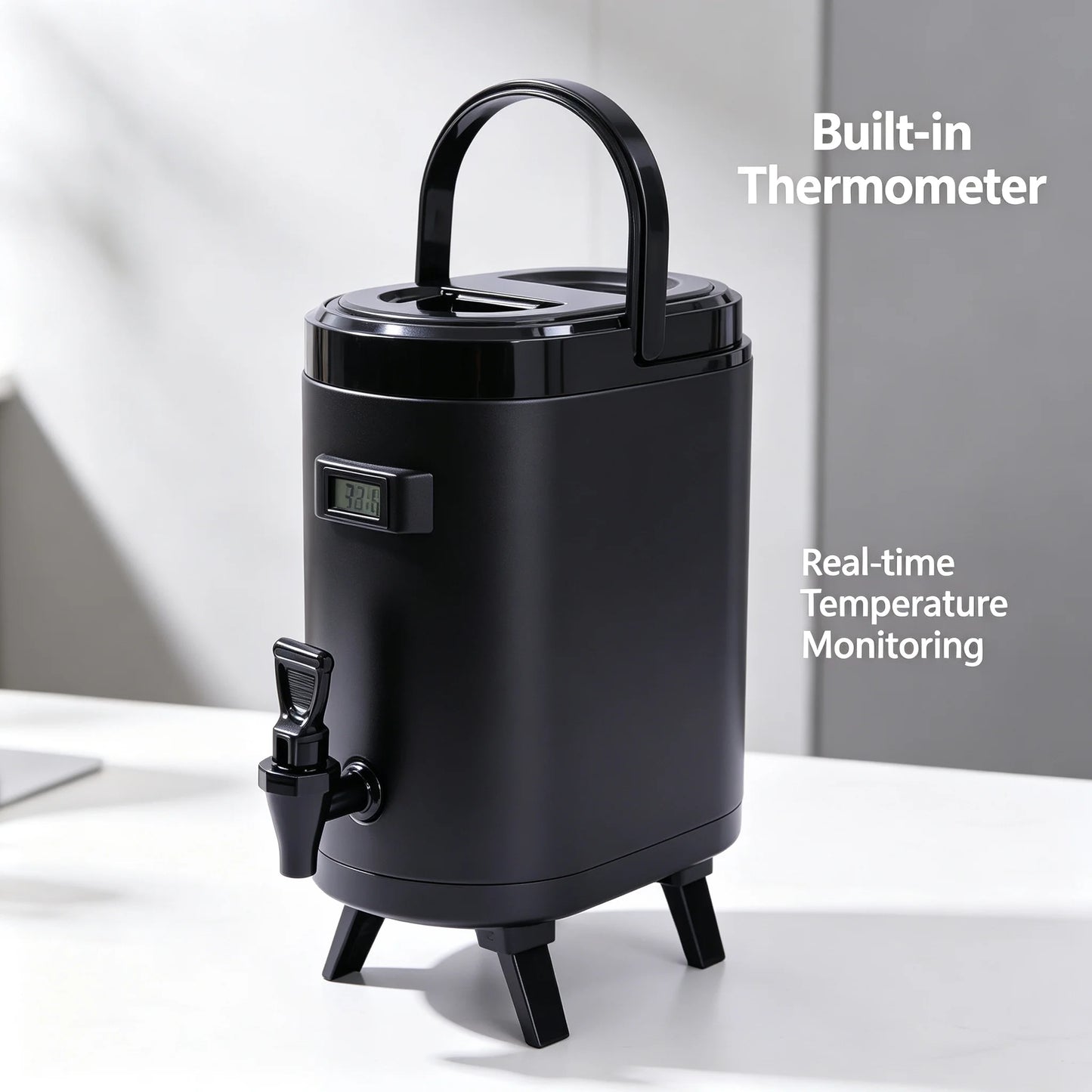 Insulated Beverage Dispenser 8L/2.11Gal, Hot & Cold Water Jug with Faucet & Thermometer, 24H Temperature Retention, Stainless Steel Liner for Coffee Tea Milk, Black by S And B Enterprise