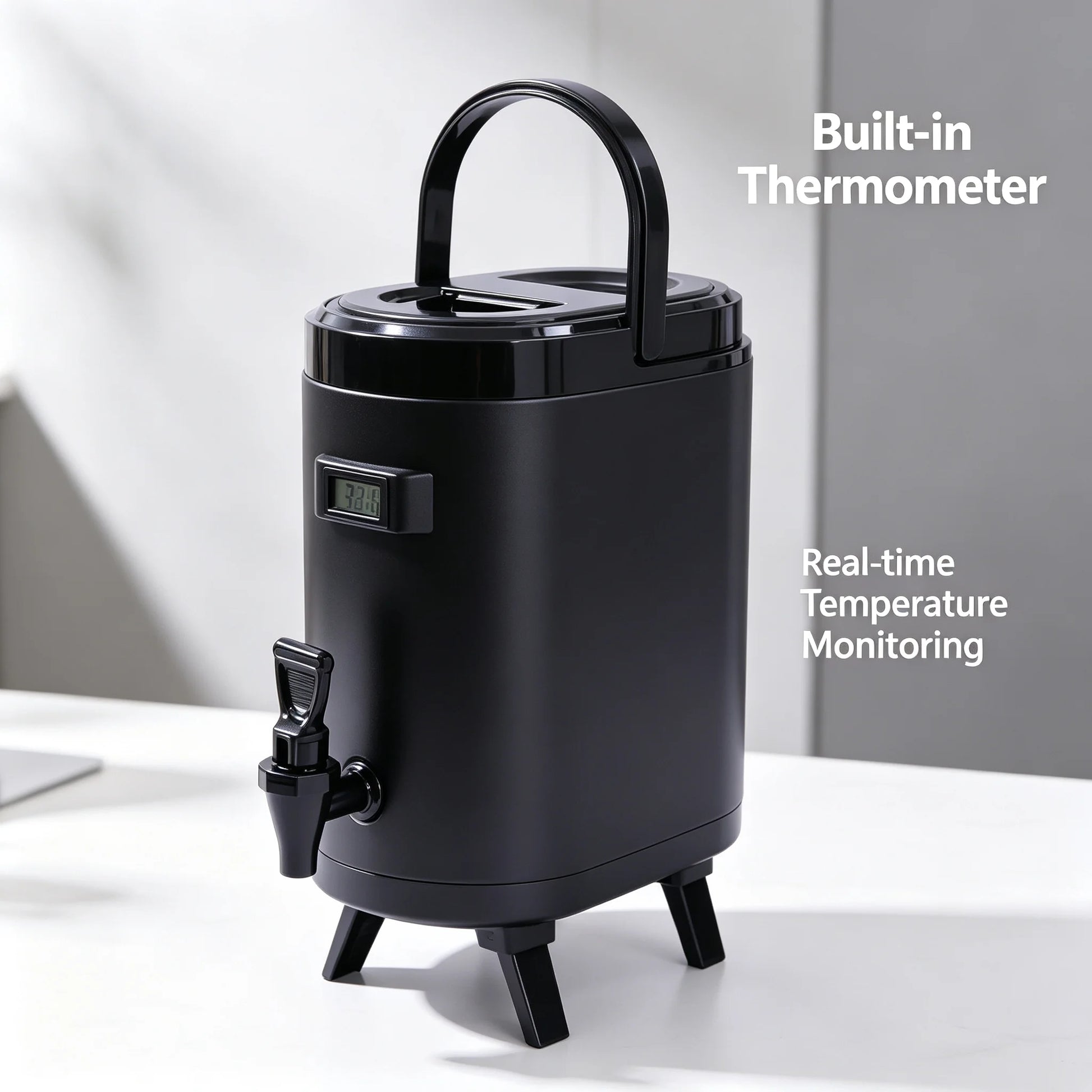 Insulated Beverage Dispenser 8L/2.11Gal, Hot & Cold Water Jug with Faucet & Thermometer, 24H Temperature Retention, Stainless Steel Liner for Coffee Tea Milk, Black by S And B Enterprise