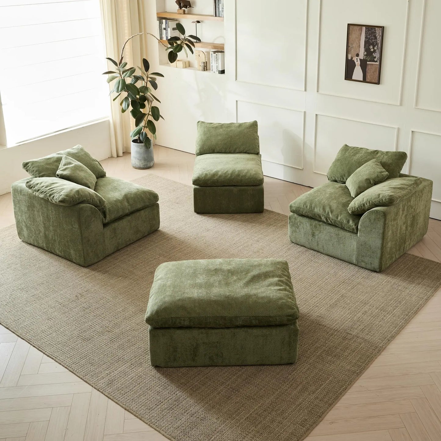 Yeflixvrau Modern Cloud L-Shaped Sofa Sectional With Ottoman