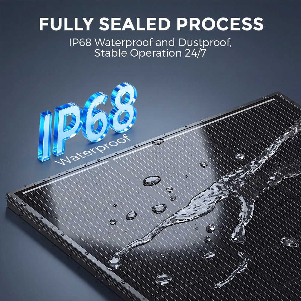 RVPOZWER rigid solar panel, IP68 waterproof, high-efficiency mono cells, outdoor off-grid power