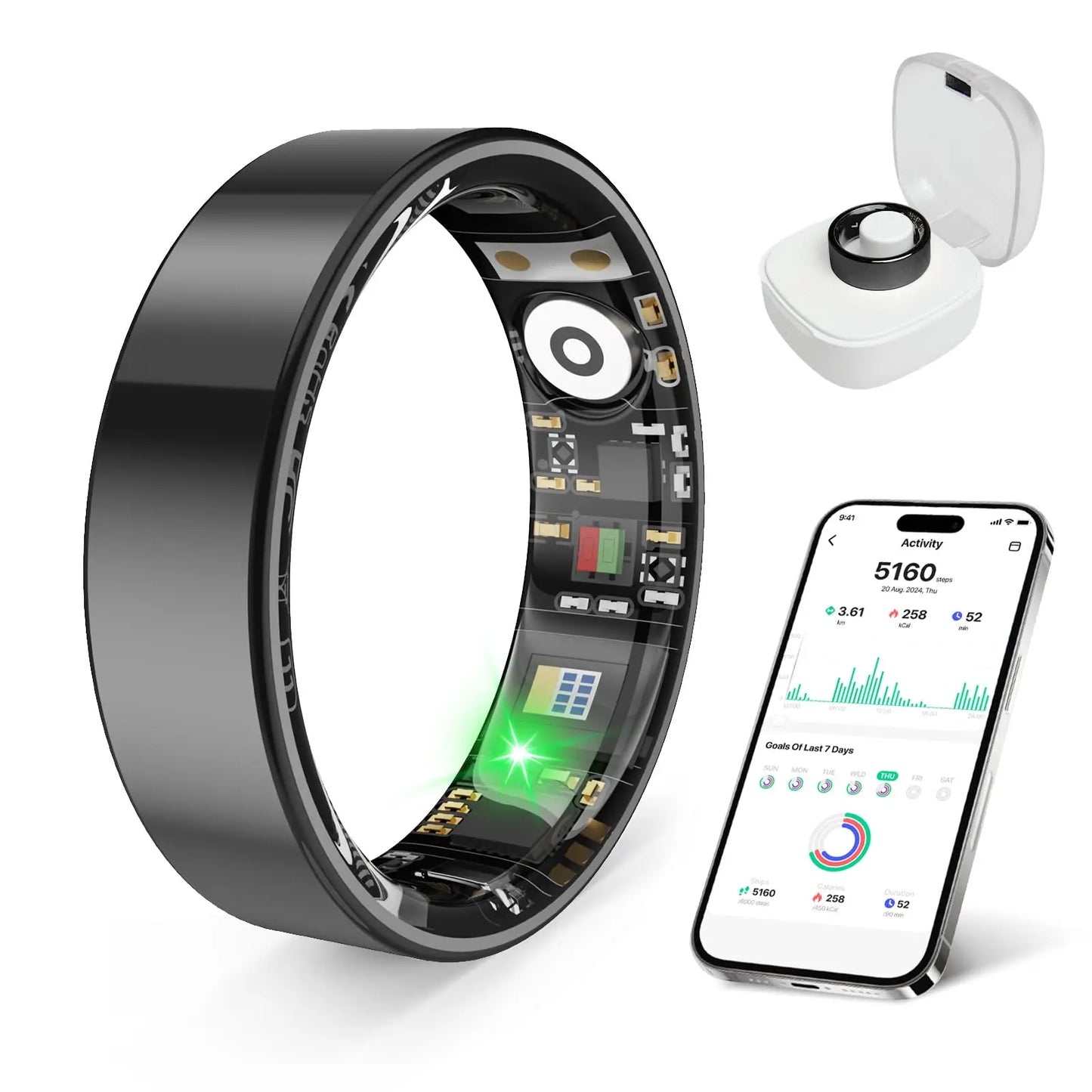 Smart Ring Health Tracker iOS Android IP68 Waterproof No Subscription by S And B Enterprise