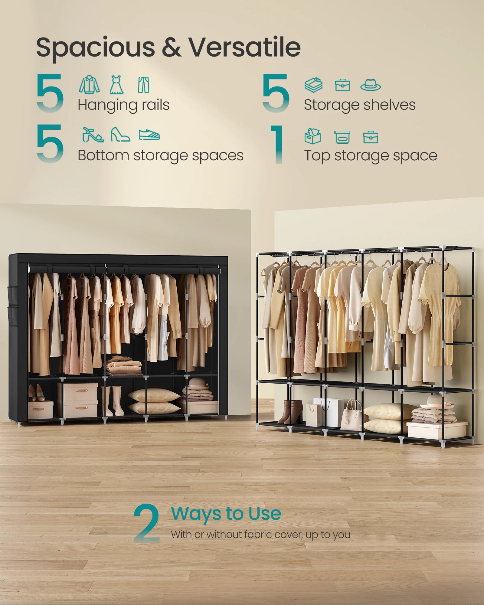 SONGMICS Portable Closet Organizer With Cover 5 Hanging Rods And Shelves by S And B Enterprise