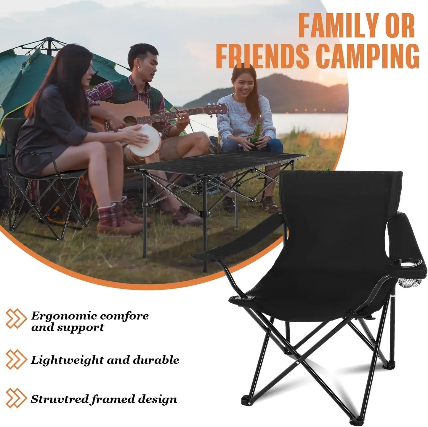 Five Piece Portable Camping Chair And Folding Table Set