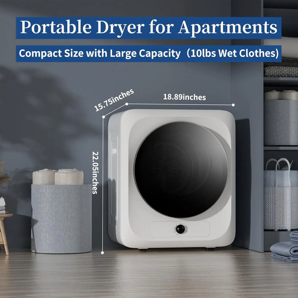 Portable washing machine and dryer set, white compact unit with 25lb washer and 10lb dryer