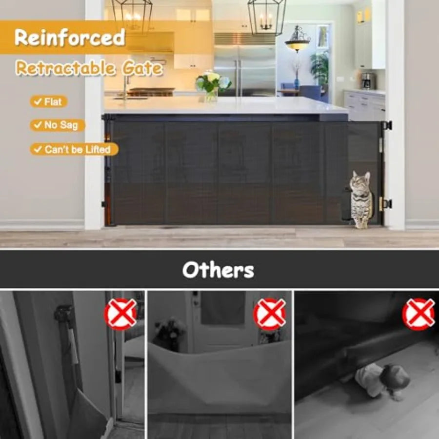 Reinforced Extra Wide Retractable Pet Gate With Cat Door For Doorways by S And B Enterprise