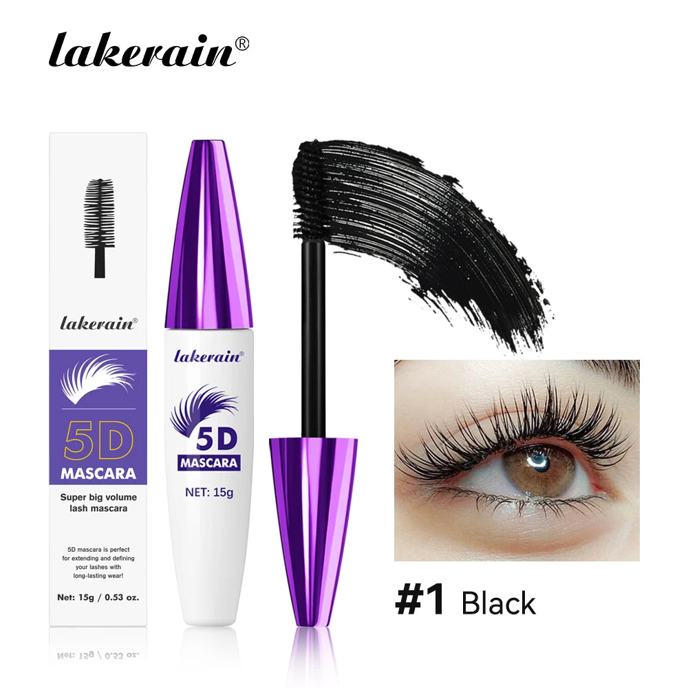 Lakerain 5D Mascara Eyelashes Waterproof Nourishing Smudge-Proof Lengthening Long-Lasting Intense Black Mascara Eye Makeup by S And B Enterprise