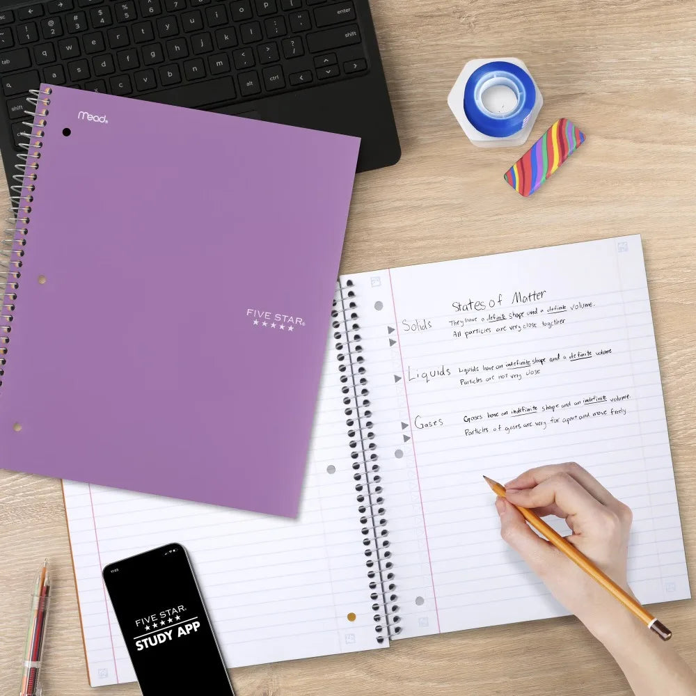 Spiral notebook with study app, amethyst purple 5-subject, 8 x 10.5 inches, Five Star brand