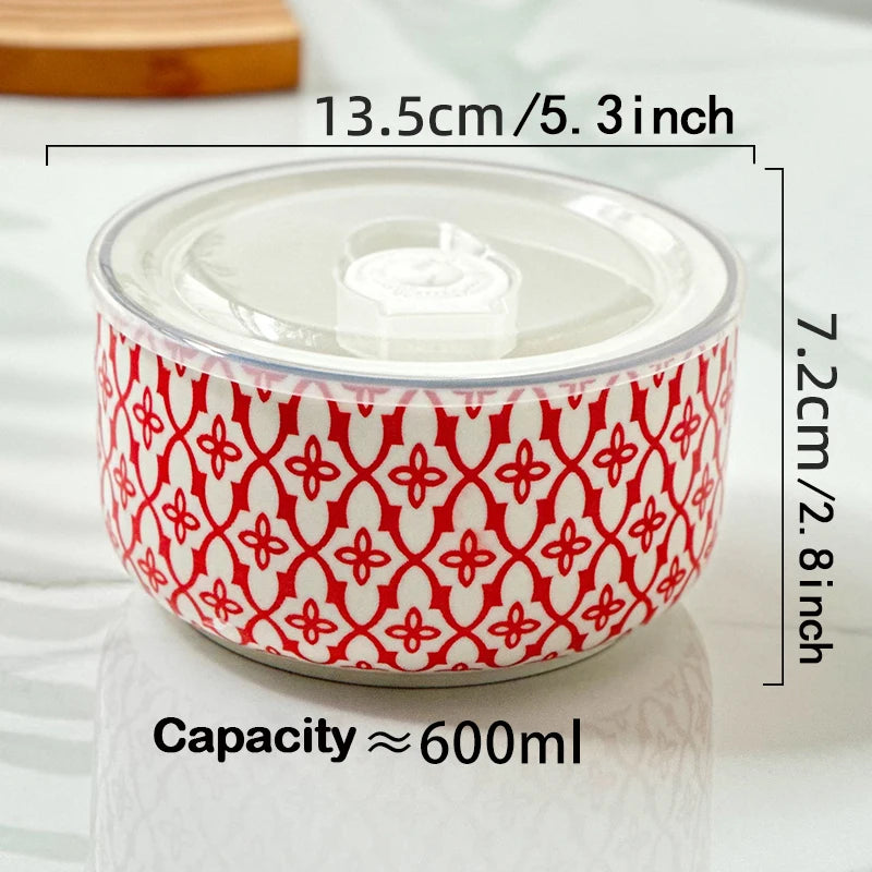 1-Pack 5.3 Inch Bohemian Lidded Fresh-Keeping Bowl, Microwave-Safe Multi-Purpose Fresh-keeping Bowl, Fruit/Salad/Pasta/Rice/Soup by S And B Enterprise