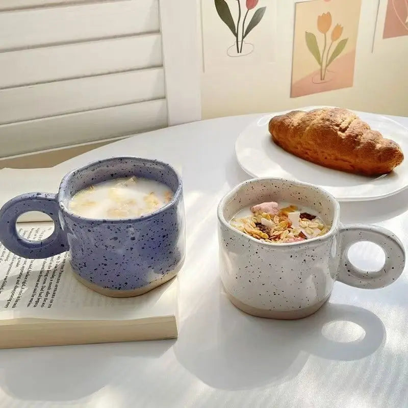 Porcelain Ceramic Mugs Ring Handle Korean Style Irregular Splash Ink