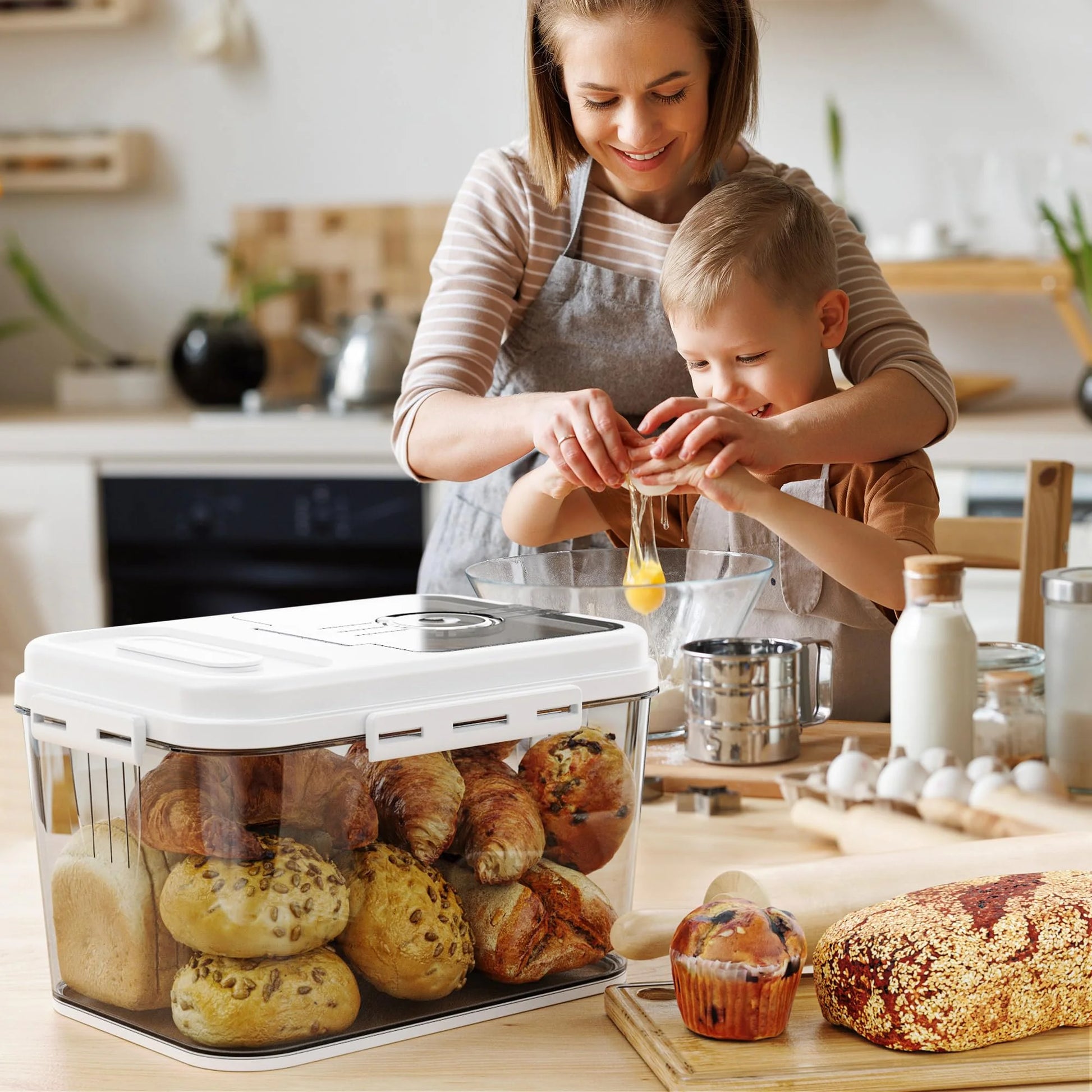 Bread Box For Kitchen Countertop, Airtight Bread Storage Container, Time Recording Bread Keeper with Lid,Bread Storage For Homemade Breads, Toast, And Cookies, White Bread Holder. by S And B Enterprise