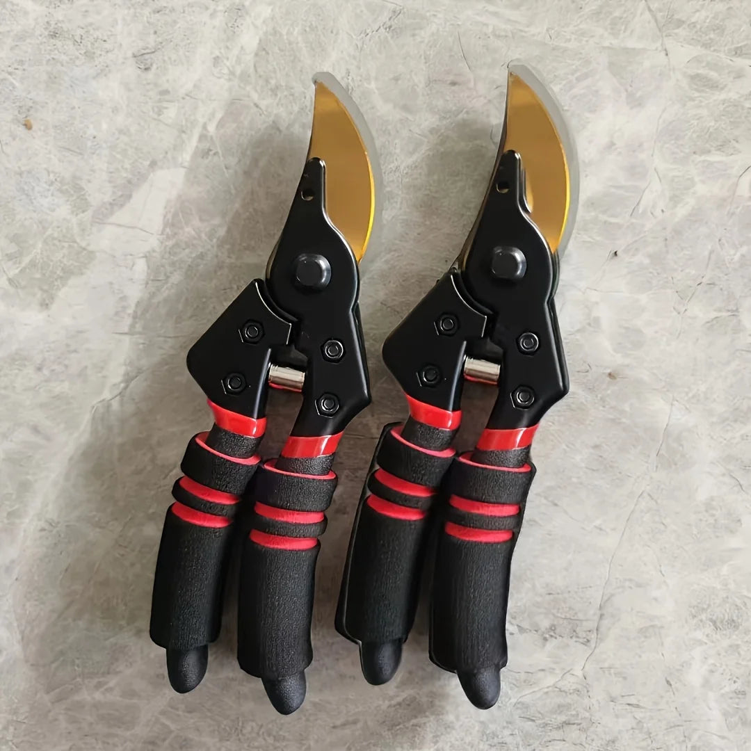 Professional pruning shears by S And B Enterprise with SK-5 blades, heavy‑duty carbon steel, red/black ergonomic handles (2‑pack)