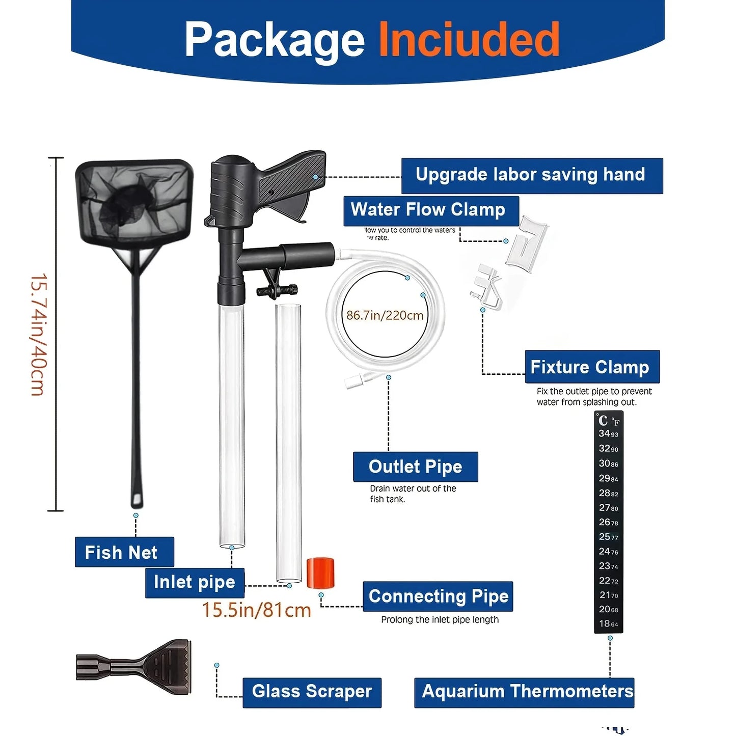 Aquarium Maintenance Tools Kit With Siphon Vacuum And Algae Scraper