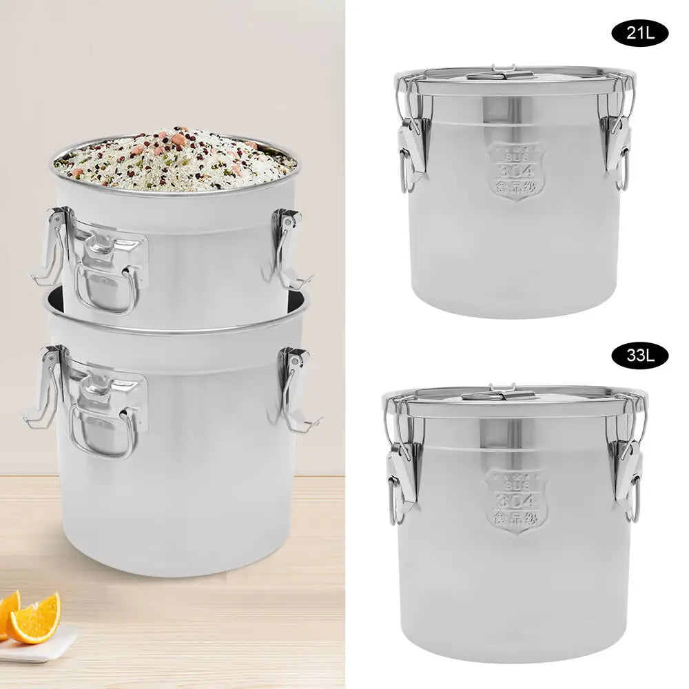 21L/33L Airtight Rice Bucket Canister Food Storage Container 304 Stainless Steel by S And B Enterprise