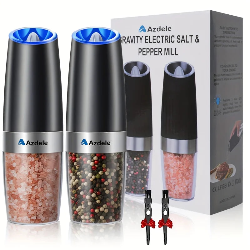 2pcs Gravity-sensing Electric Salt And Pepper Grinder Set, Battery-powered LED Light, One-hand Operation, Local Fast Delivery, Adjustable Coarseness Grinder, Black Kitchen Gadget, Salt And Pepper Grinder Electric 2pcs, Birthd by S And B Enterprise