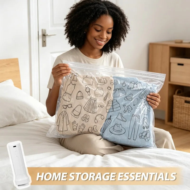15 Pack Vacuum Bags for Travel with Rechargeable Air Pump, Compression Packing Bags for Luggage, Air Vacuum Bags with Rechargeable Pump, Reusable Space Saver Bags, Airtight Zipper Seal for Clothes Blankets Bedding Quilt, Vacu by S And B Enterprise