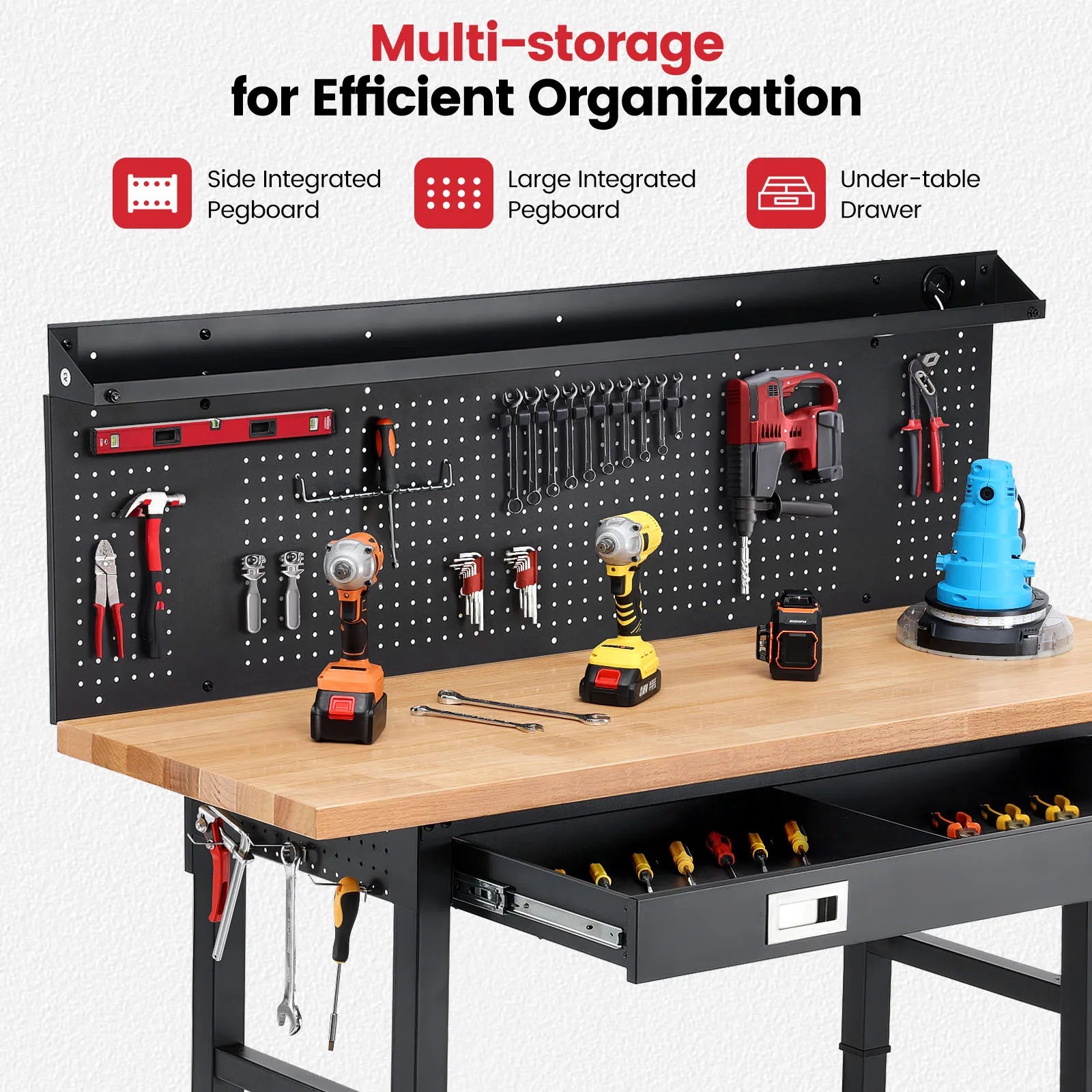 Wood Work Bench With Led Lights Pegboard Drawers Storage Unit by S And B Enterprise