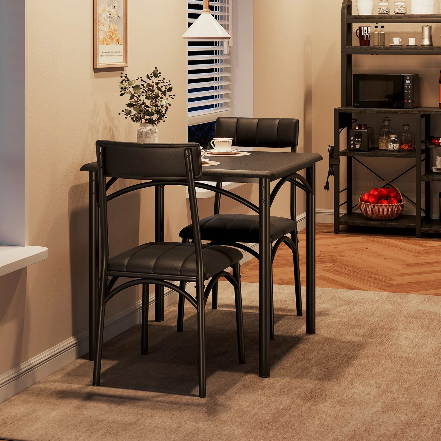 HiMISS Modern Compact Dining Table Set With Two Upholstered Chairs