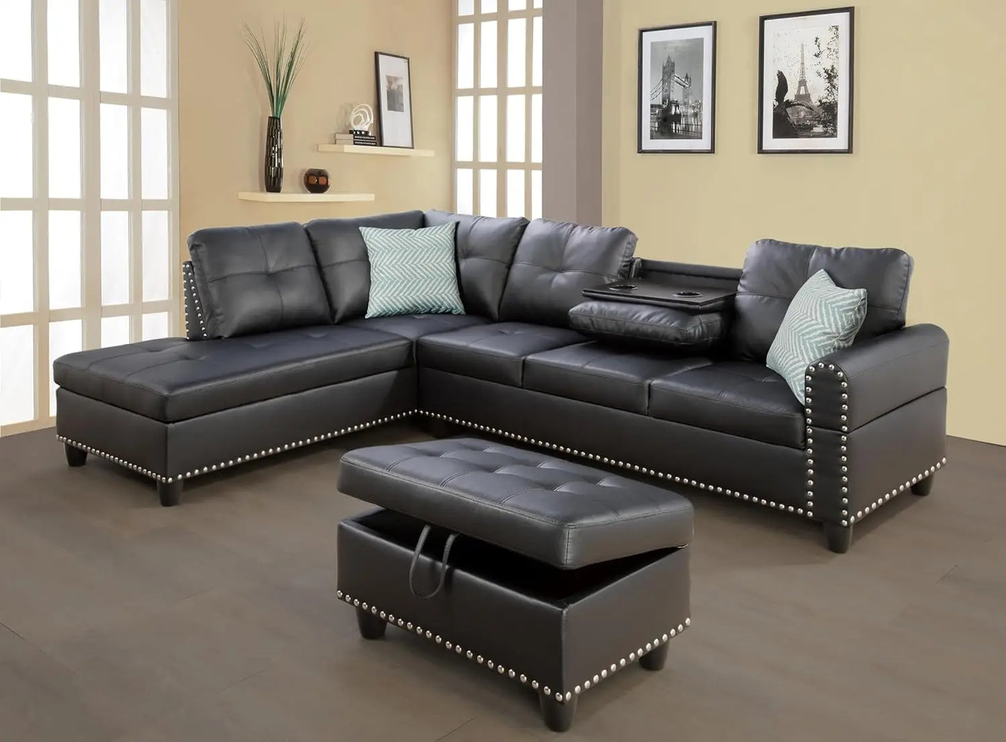 Sectional Sofa Couch Modern Living Room Furniture Set With Chaise Lounge Ottoman