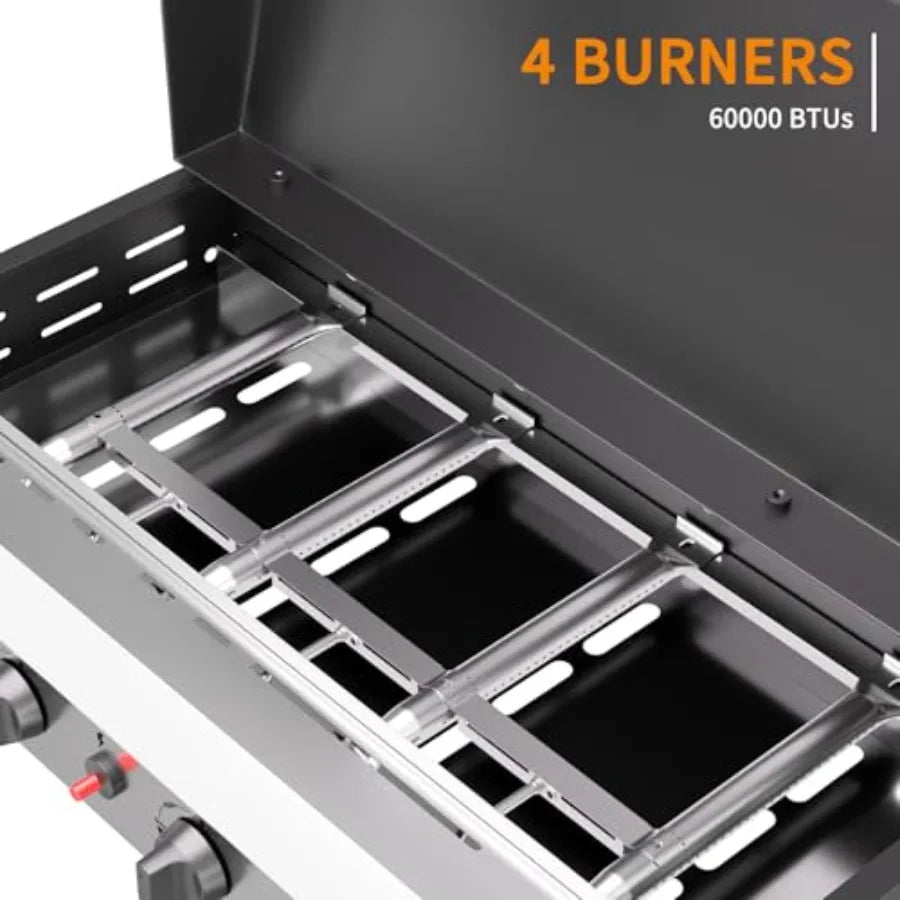 Portable Gas Griddle With Lid, 4-Burner Tabletop Grill