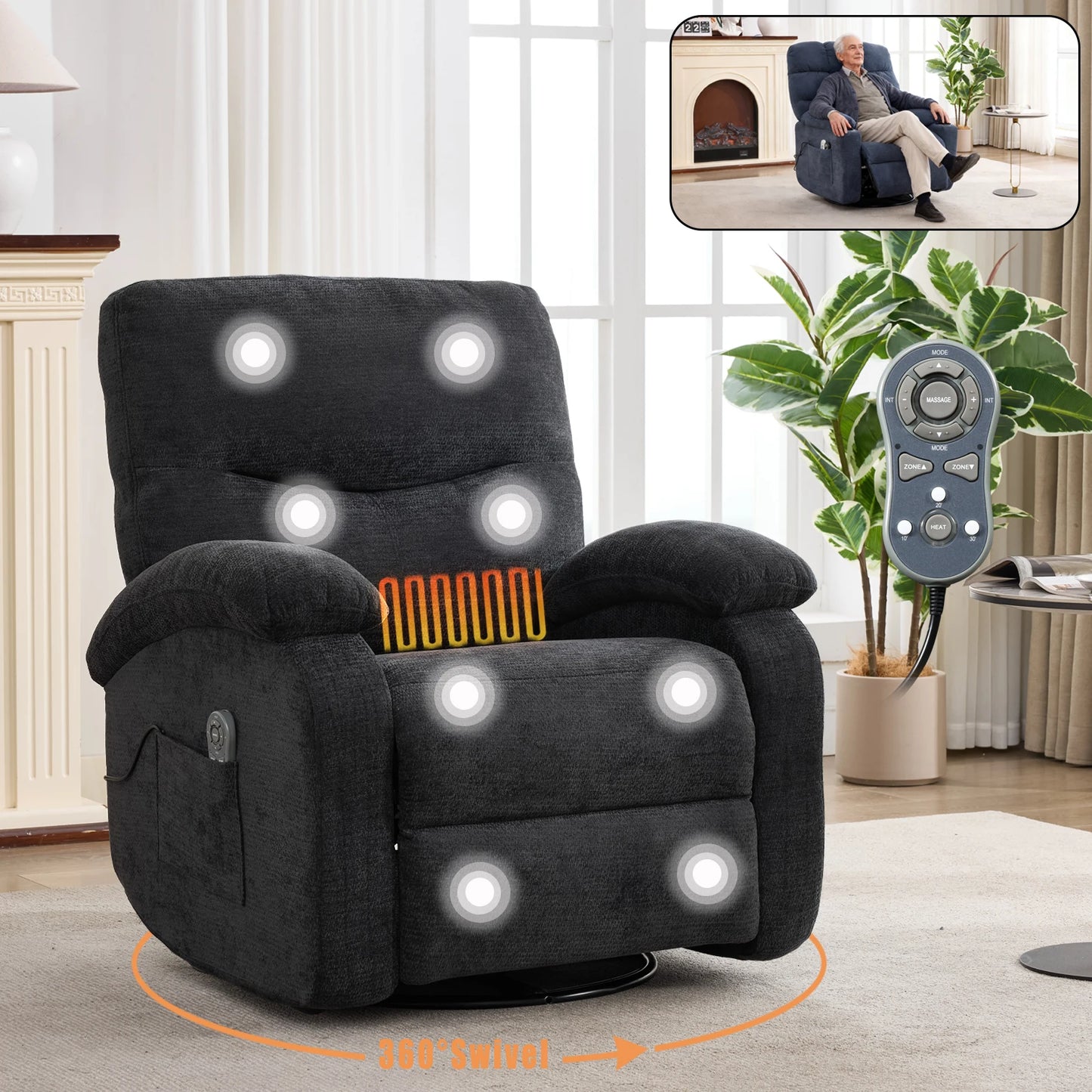 Power Lift Recliner Chair Massage Chair 360 Swivel Rocker Chair for Adults, 8 Vibrating Nodes by S And B Enterprise