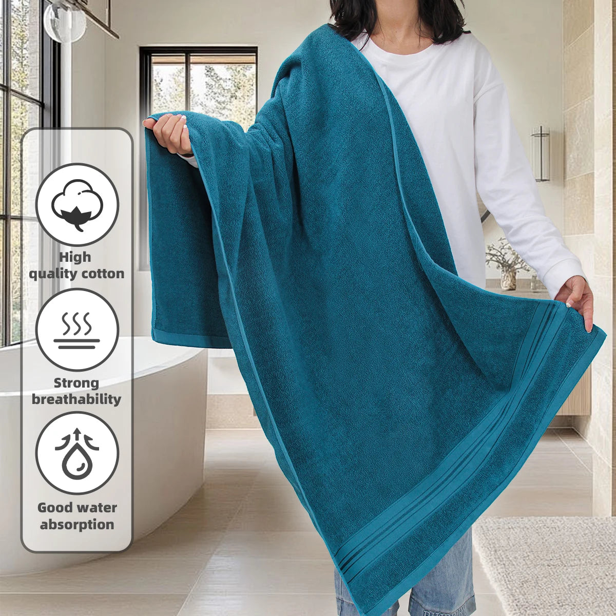 4-piece S And B Enterprise pure cotton bath towel set in teal; includes bath towel, face towel and two washcloths.