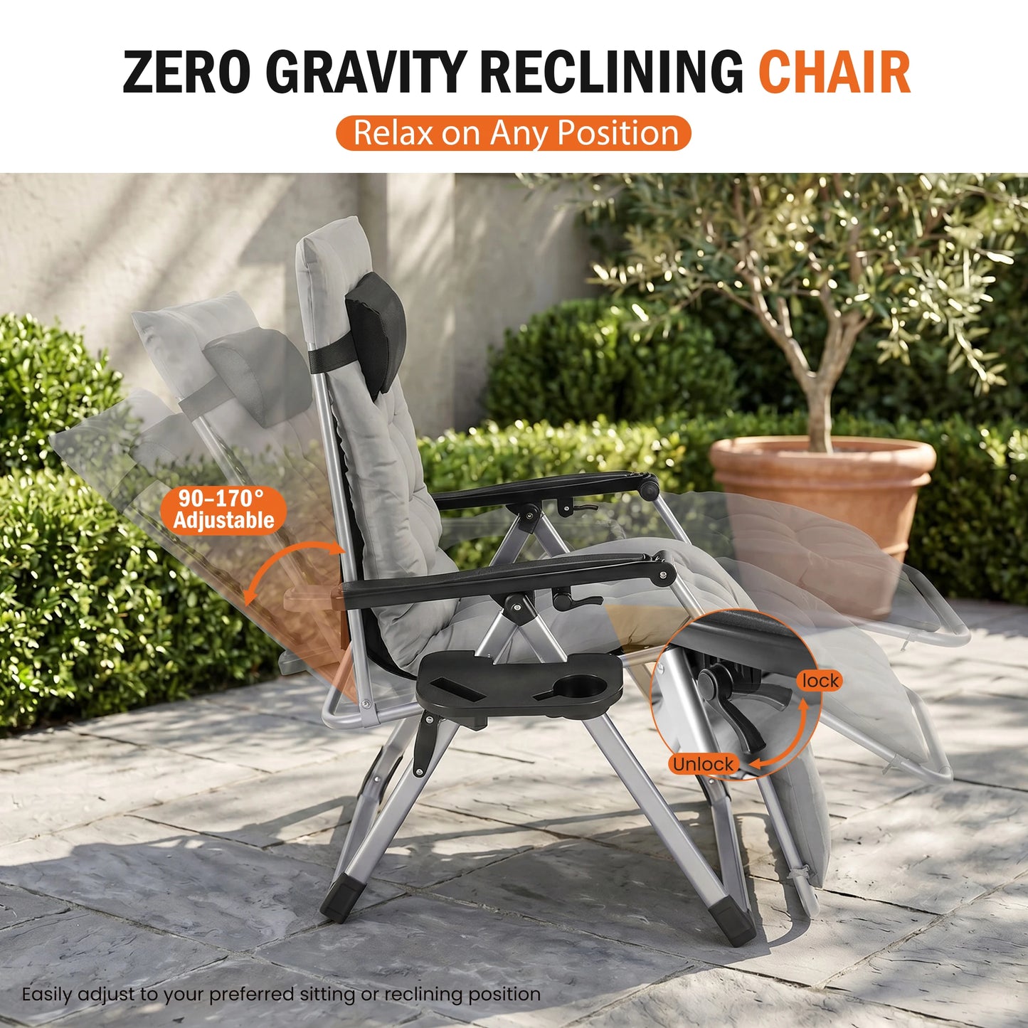 JHK Zero Gravity Camping Lounge Chair With Cup Holder Trays by S And B Enterprise