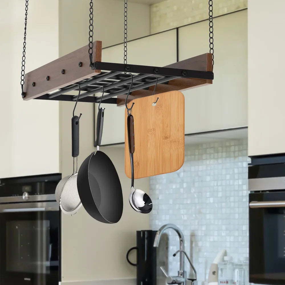 Ceiling Mounted Pot Pan Rack With Spring Clips Kitchen Organizer