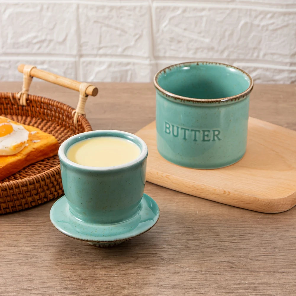 1pc ceramic yellow oil tank, unique kiln turned ceramic butter dish with lid, countertop butter storage tank by S And B Enterprise
