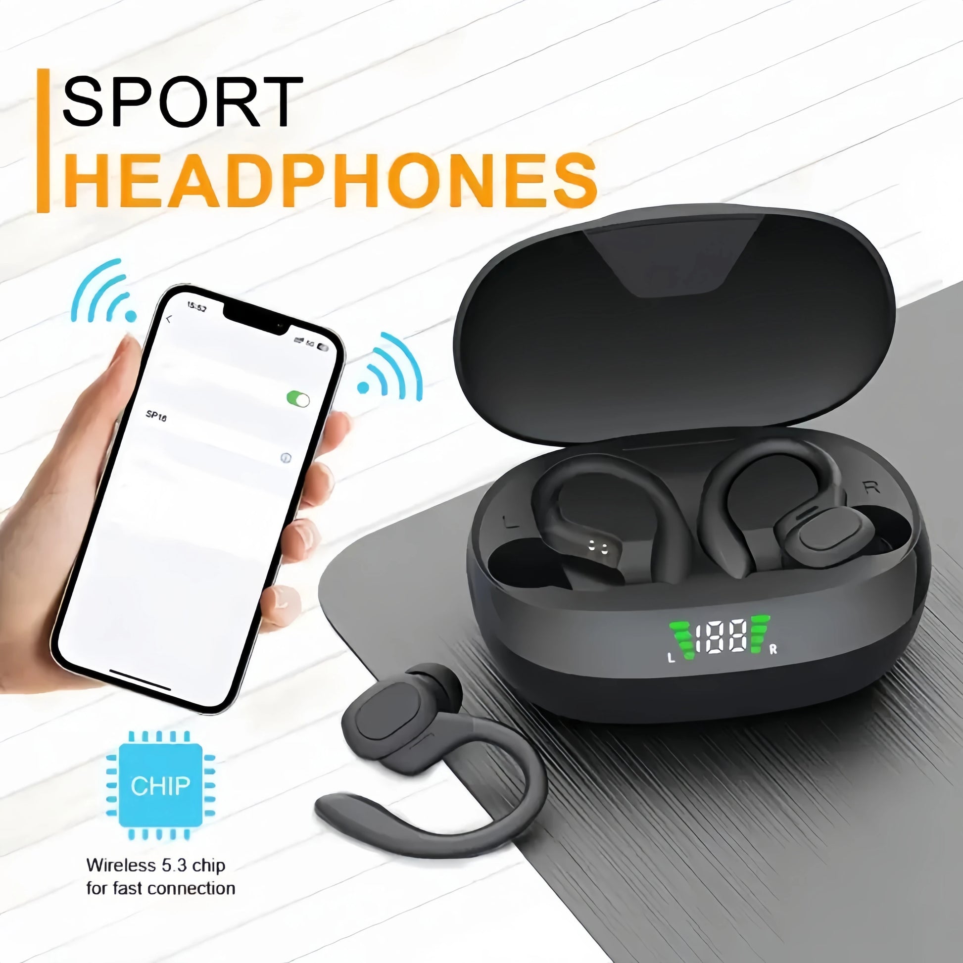 True Wireless Earbuds, Tws Headphones with Microphone, Sports Ear Clip Headphones, Stereo In-Ear Headphones with Led Display by S And B Enterprise