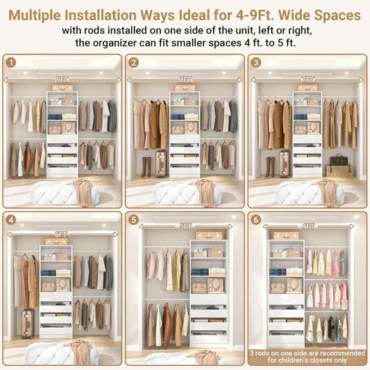 Wooden Closet Organizer System With Drawers And Tower