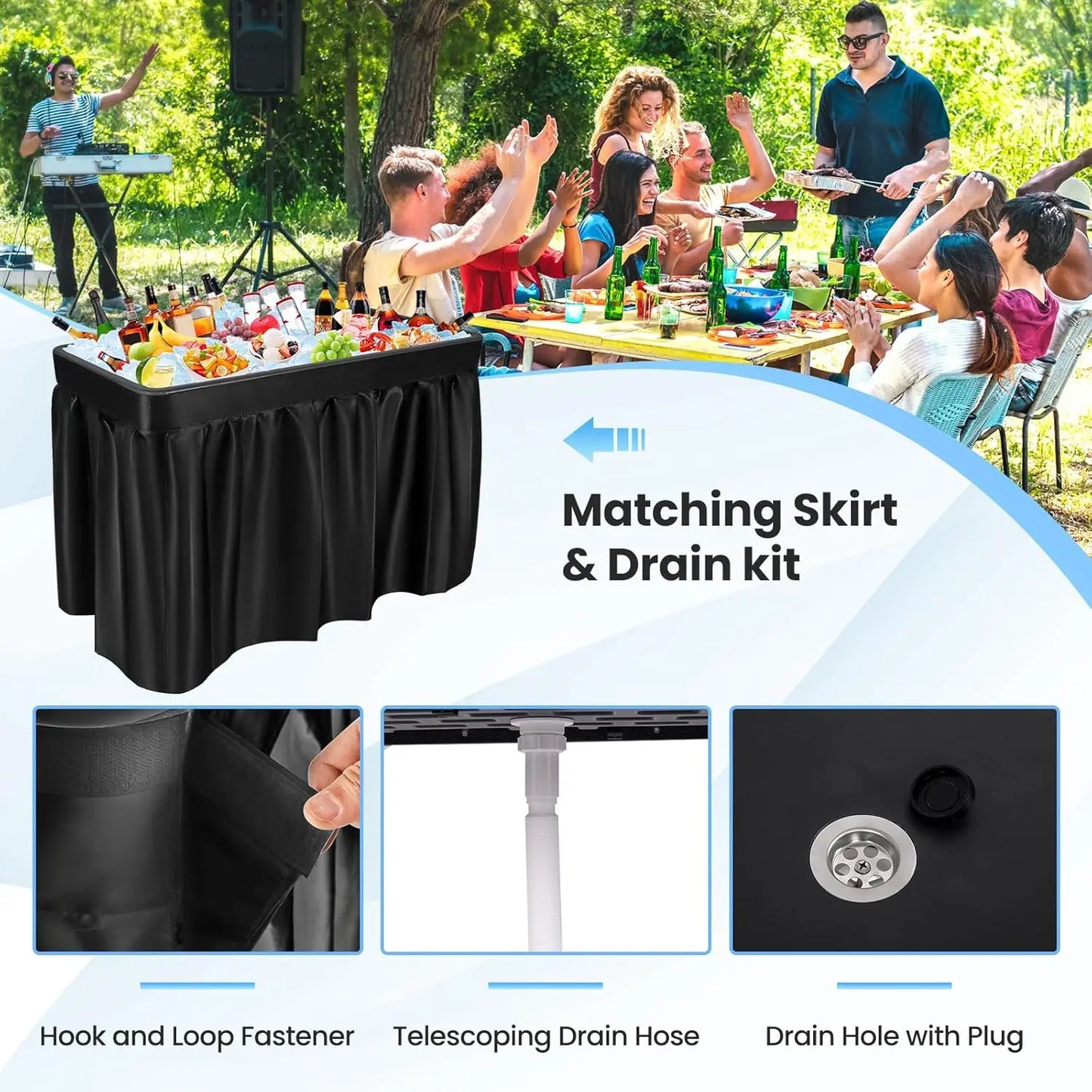 Folding Ice Cooler Table With Skirt Drain Hose Bucket