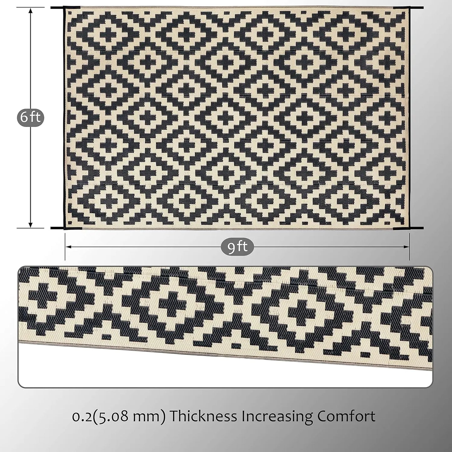 Reversible Plastic Straw Rug for Outdoor Patios and Decks