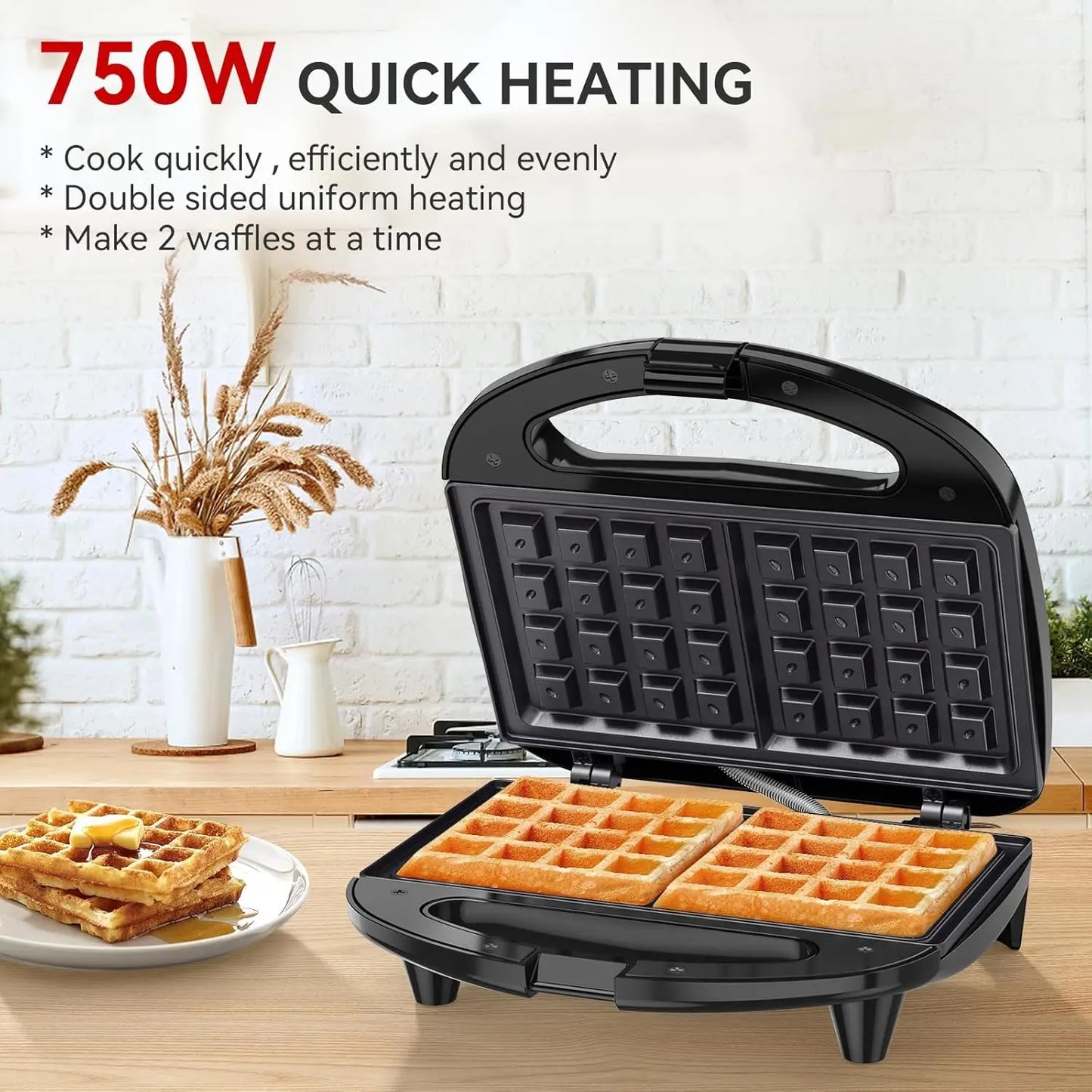 Waffle Maker, 2 Slice Non-Stick Waffle Iron, Belgian Waffle Machine with Indicator Lights, PFOA Free, Perfect for Breakfast and Snacks, 750W by S And B Enterprise