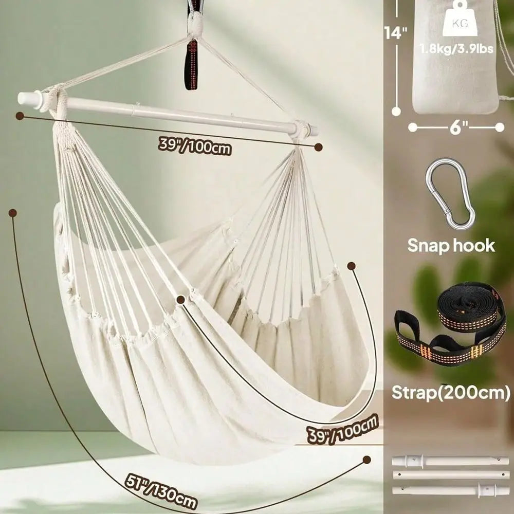 Boho Macrame Hanging Hammock Chair With Cushioned Seat by S And B Enterprise