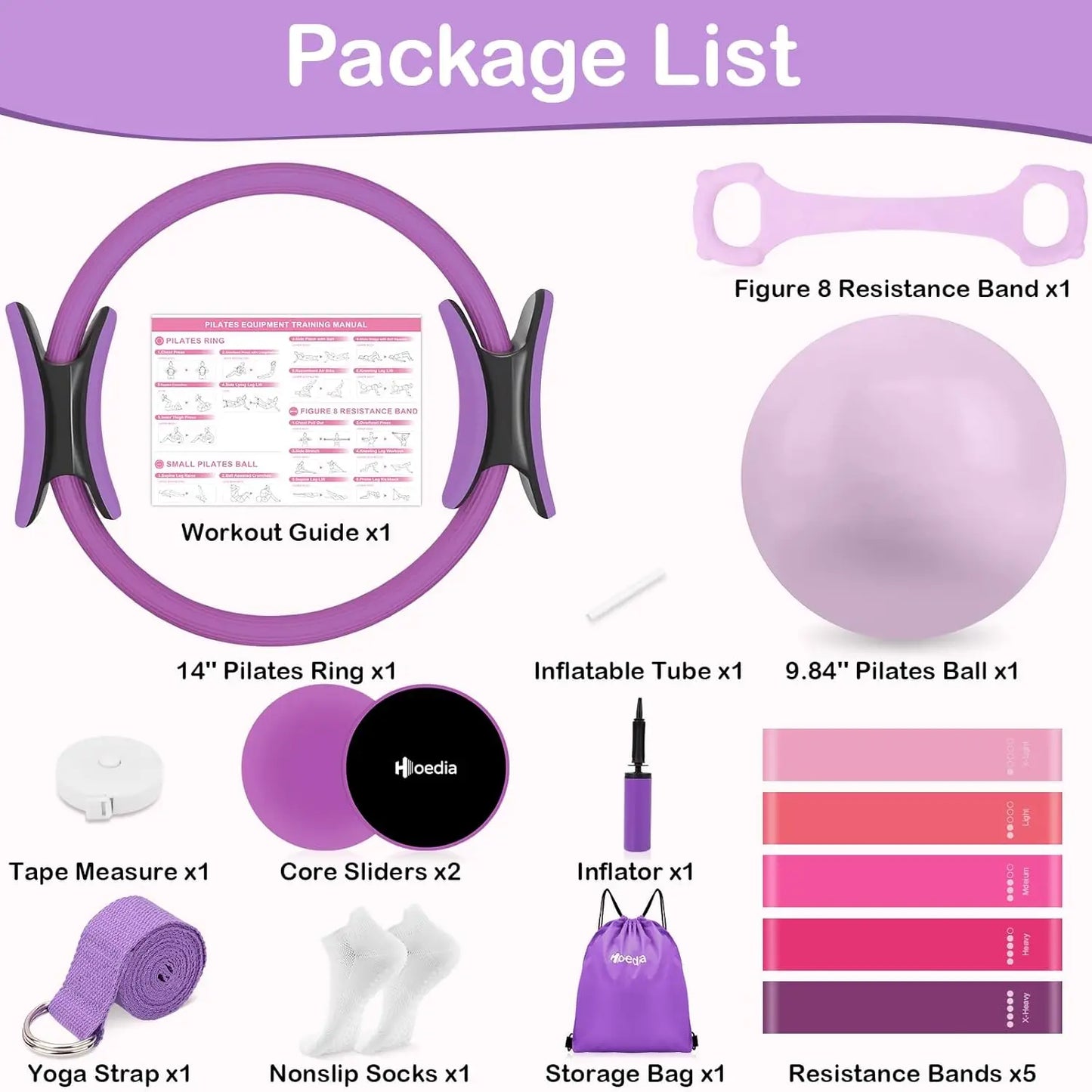 17 PCS Pilates Kit for Women with Ring, Ball, Resistance Bands, Yoga Strap, Core Sliders, Socks, Bag & Guide for Home Workout by S And B Enterprise