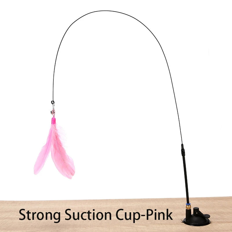 Interactive Cat Toy Handfree Cat Stick Kitten Playing Teaser Wand Toy Suction Cup Feather Wand Pet Supplies Simulation Feather by S And B Enterprise