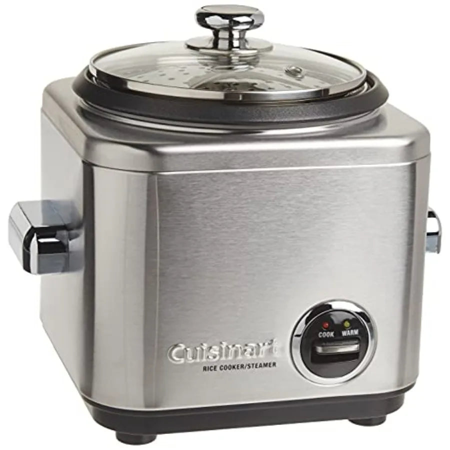 Cuisinart rice cooker/steamer with silver stainless steel exterior and control dial