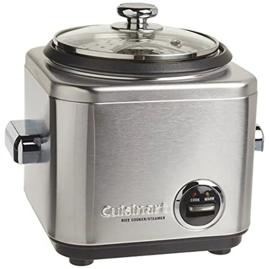 Cuisinart rice cooker/steamer with silver stainless steel exterior and control dial