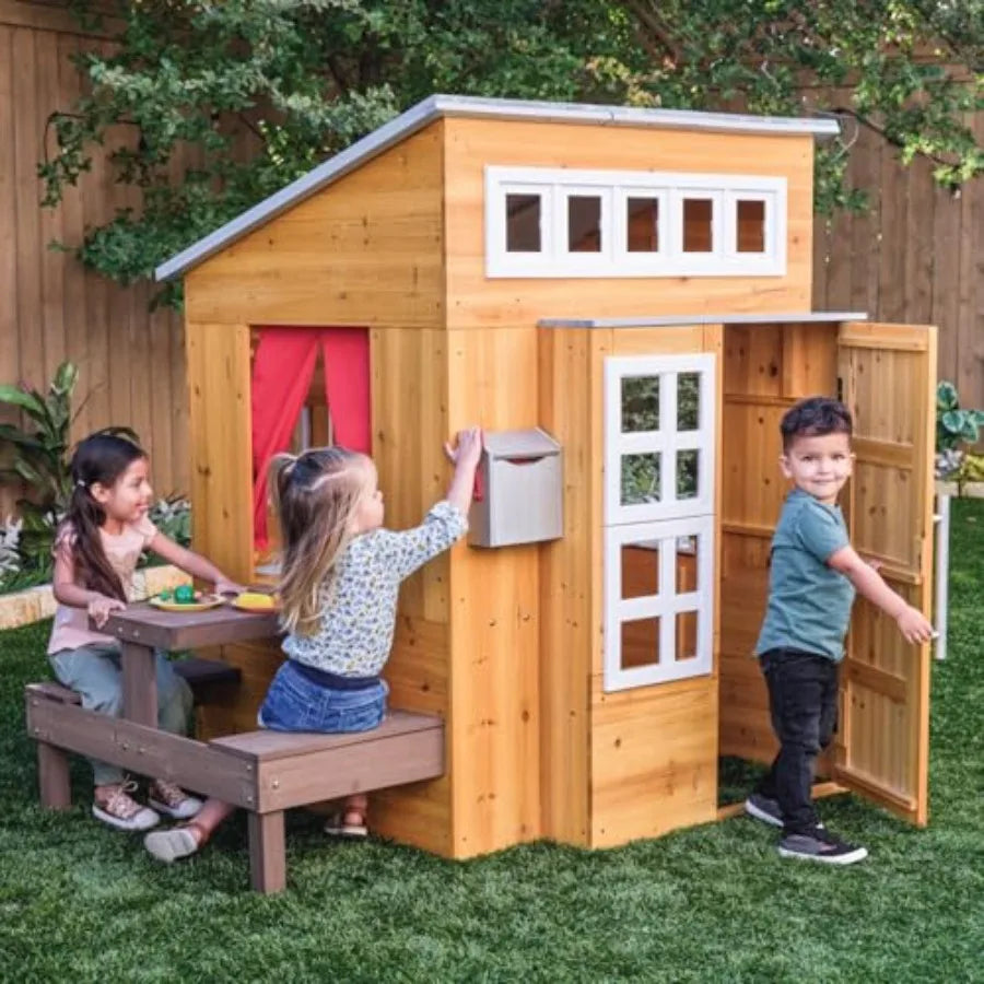 Outdoor Wooden Playhouse For Kids Ages 3 And Up With Picnic Table Mailbox Grill by S And B Enterprise