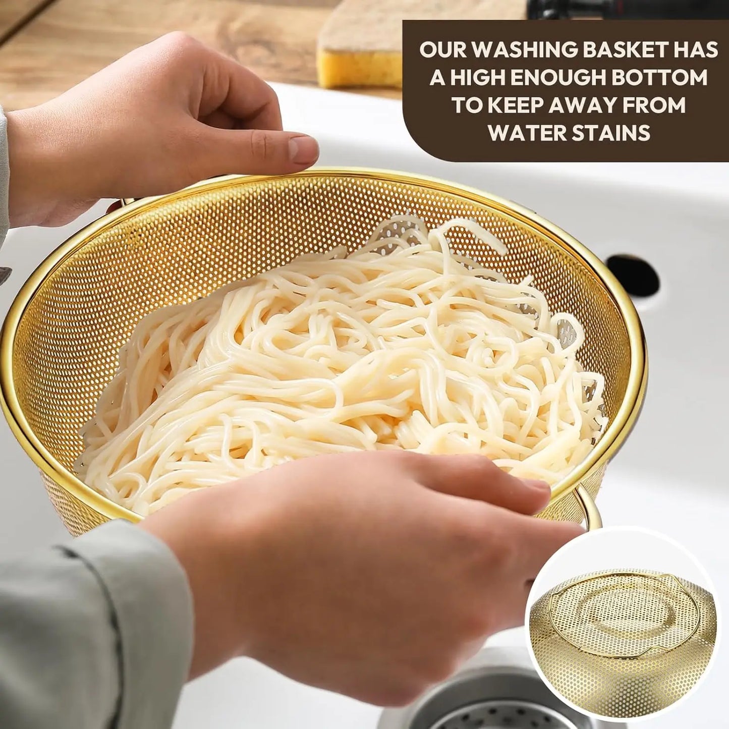 Stainless Steel Colander With Handle For Pasta Rinsing