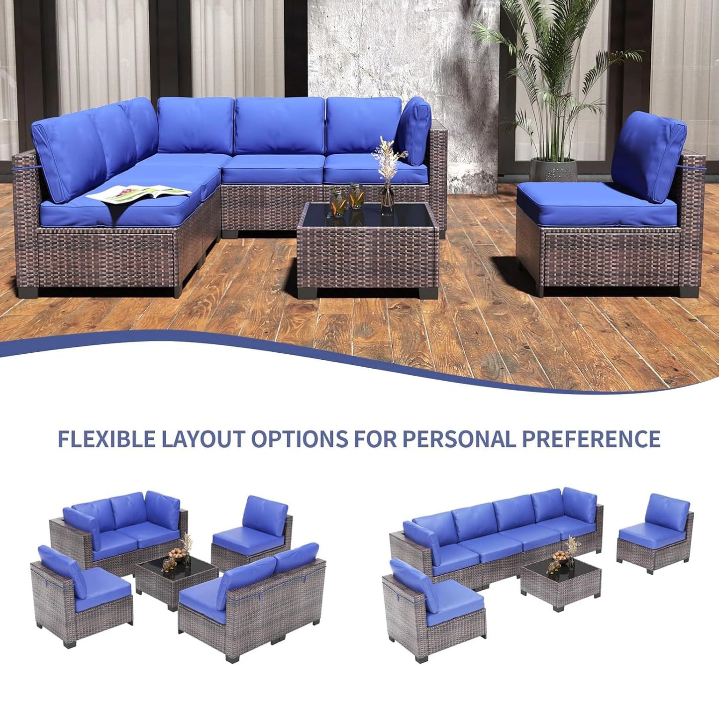 HobbyLane 7 Piece Modular Outdoor Furniture Set PE Rattan Wicker Garden