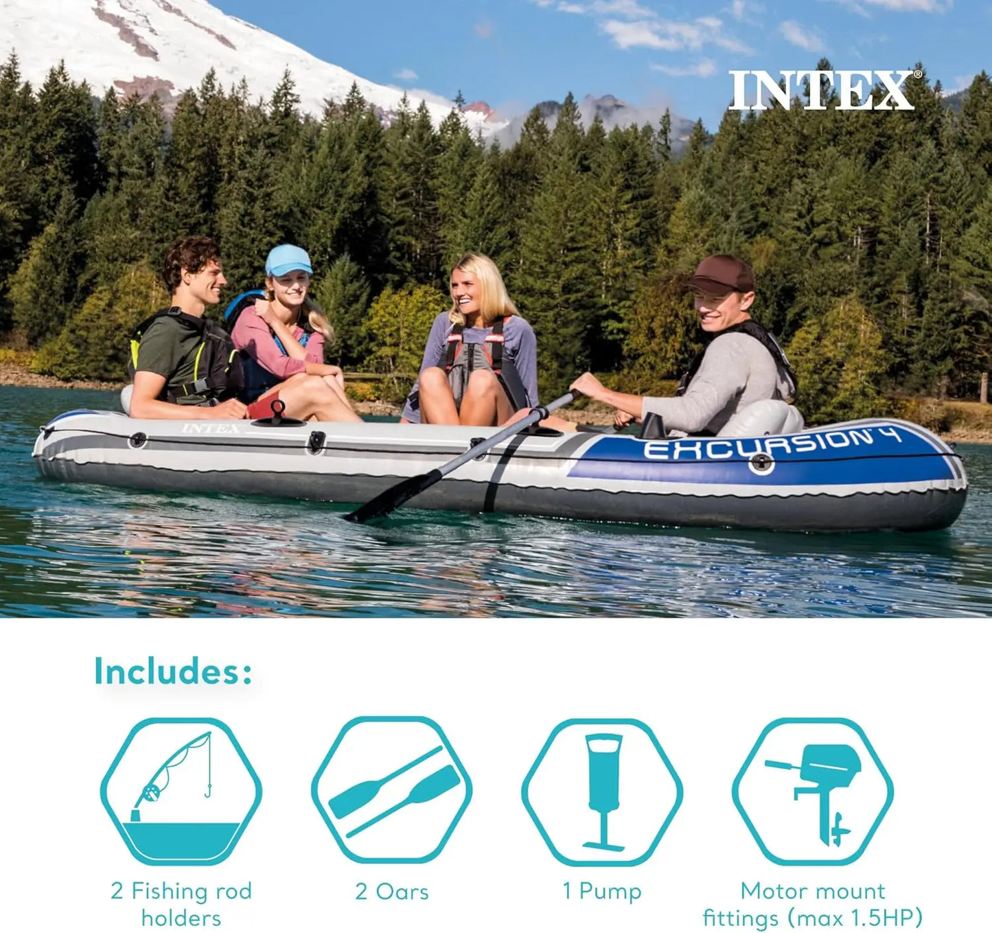 Inflatable Boat Set With Adjustable Seats Fishing Rod Holders Oars