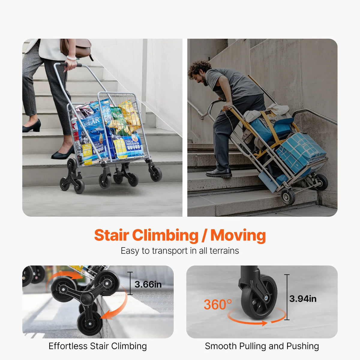 Folding shopping cart by S And B Enterprise with wheels, 88lb capacity, gray frame carrying groceries.