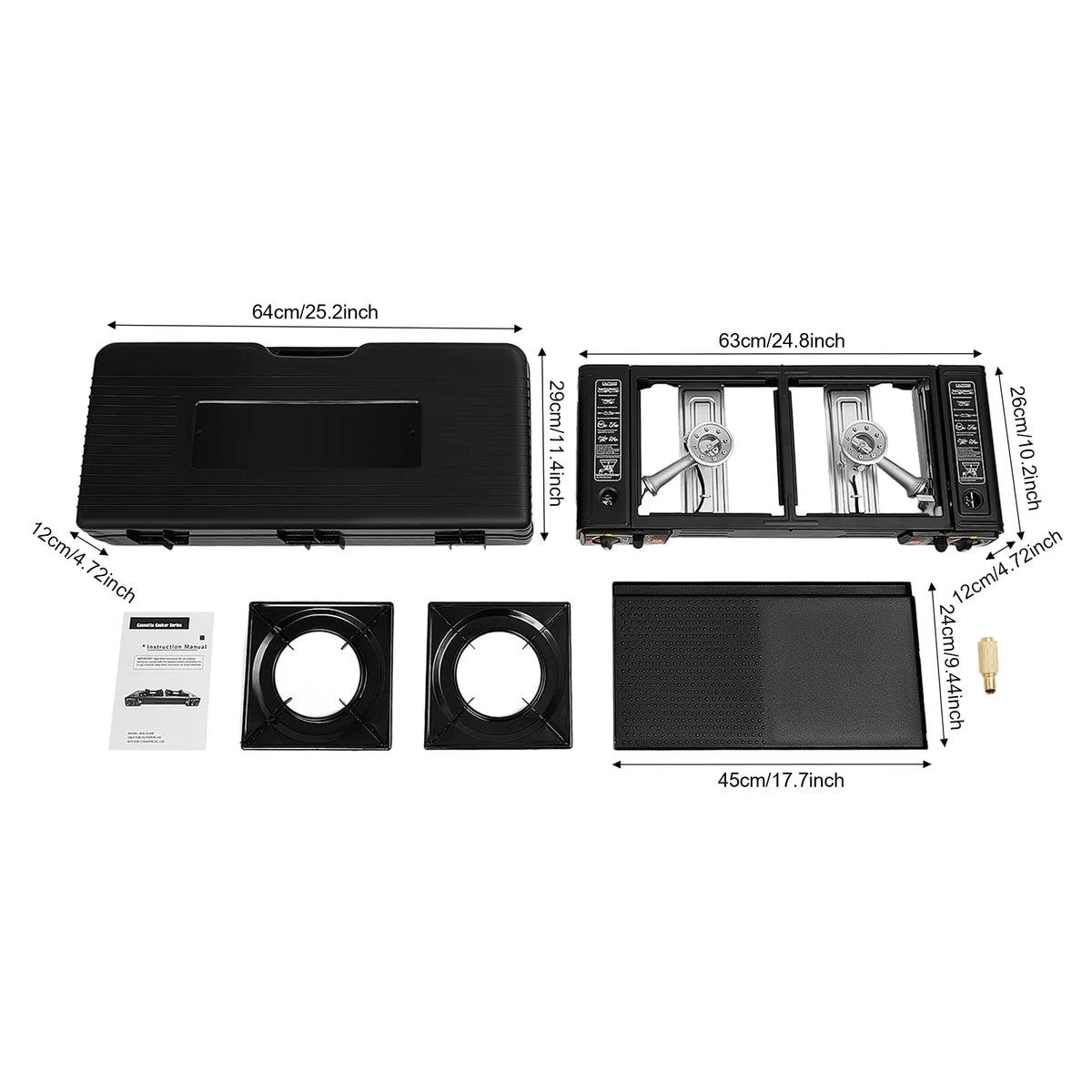 S And B Enterprise 2500W portable camping stove with 2 burners, baking tray and carrying case, black