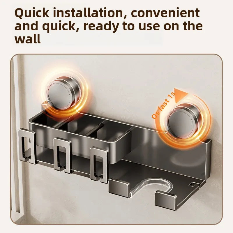 S And B Enterprise Suction Cup Toothbrush Rack, wall-mounted bathroom organizer with toothbrush hooks and cup holder.