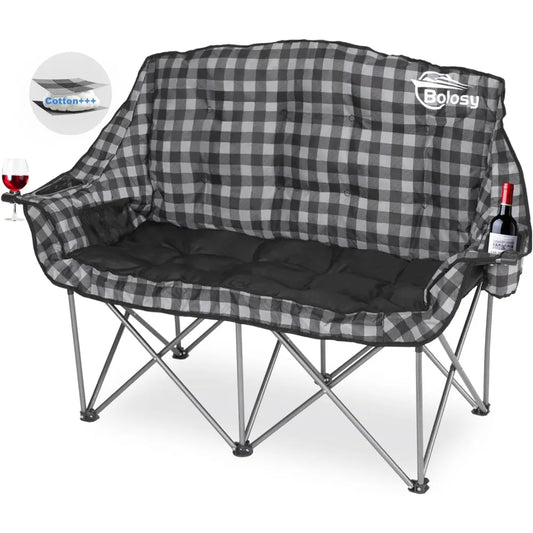 Padded Double Camping Chair Folding Loveseat For Two
