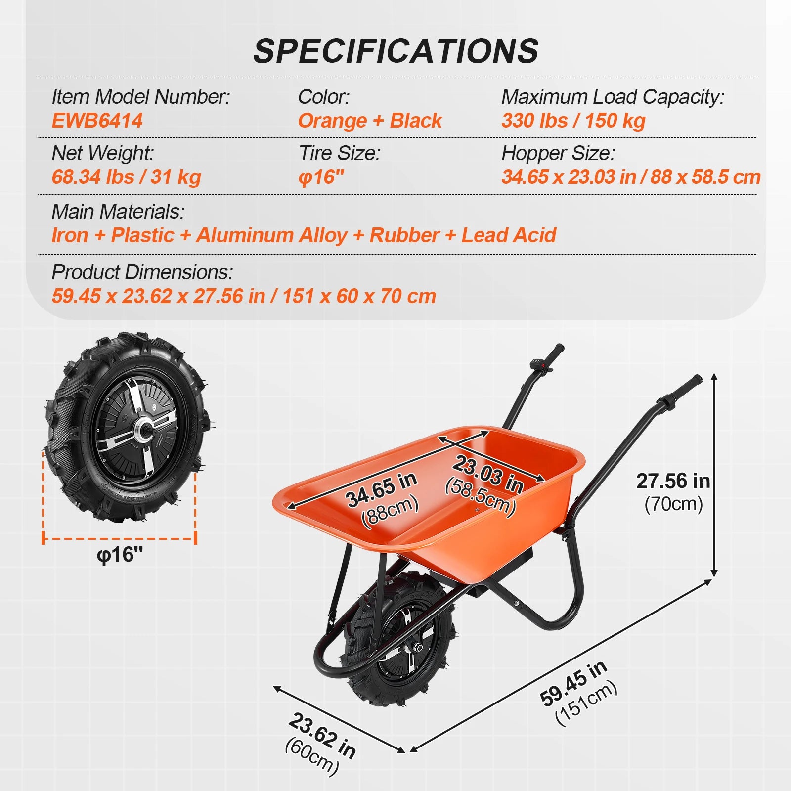 SucceBuy 500W Electric Wheelbarrow Cart For Garden Utility Dump Cart by S And B Enterprise