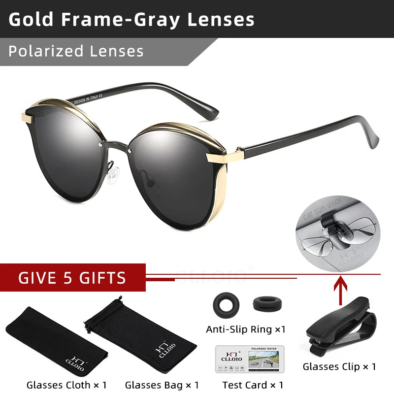 CLLOIO polarized sunglasses for women with gold-tone frame and black round lenses by S And B Enterprise
